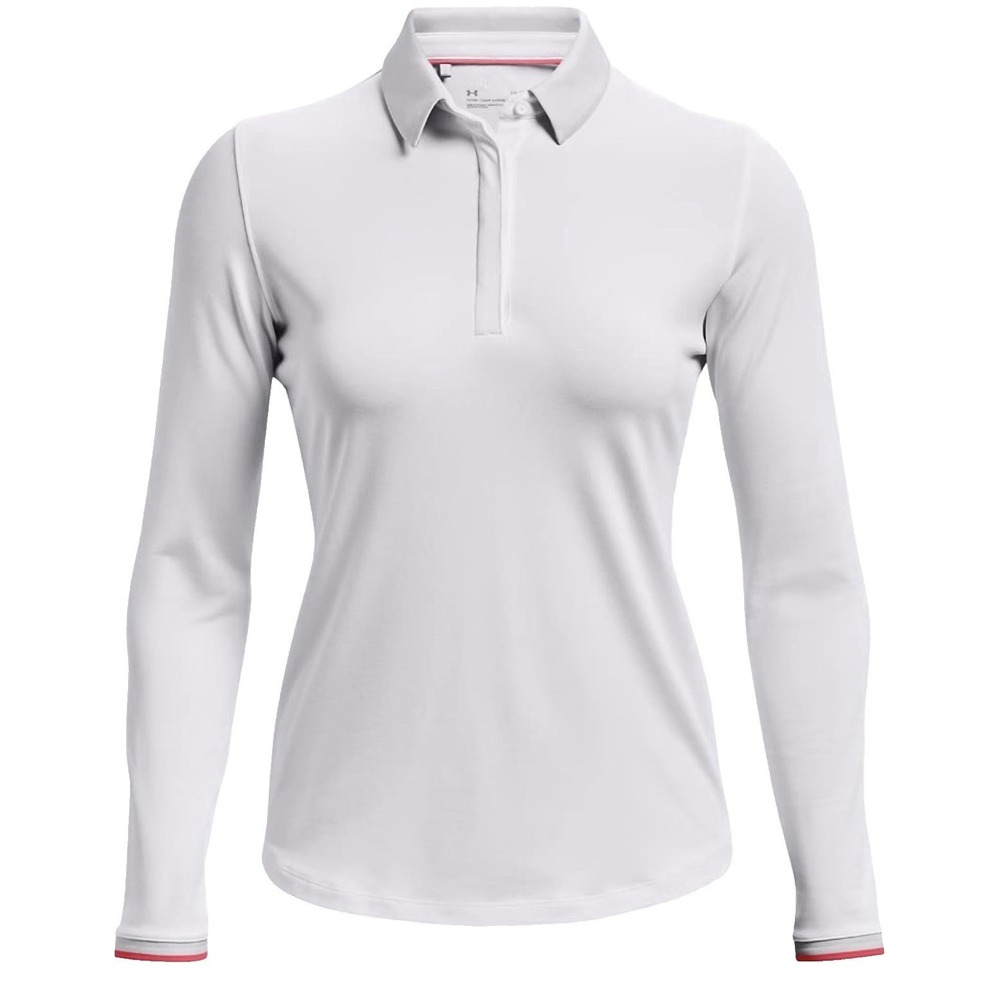 Under Armour Women's Zinger Long Sleeve Polo White/Halo Gray Size XL New